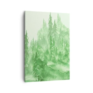 Cuadro sobre lienzo - Impresión de Imagen - Bosque verde en estilo acuarela sobre un fondo claro - 50x70cm - Difuminado con niebla verde - Decoración de pared moderna para salón y dormitorio ARTTOR