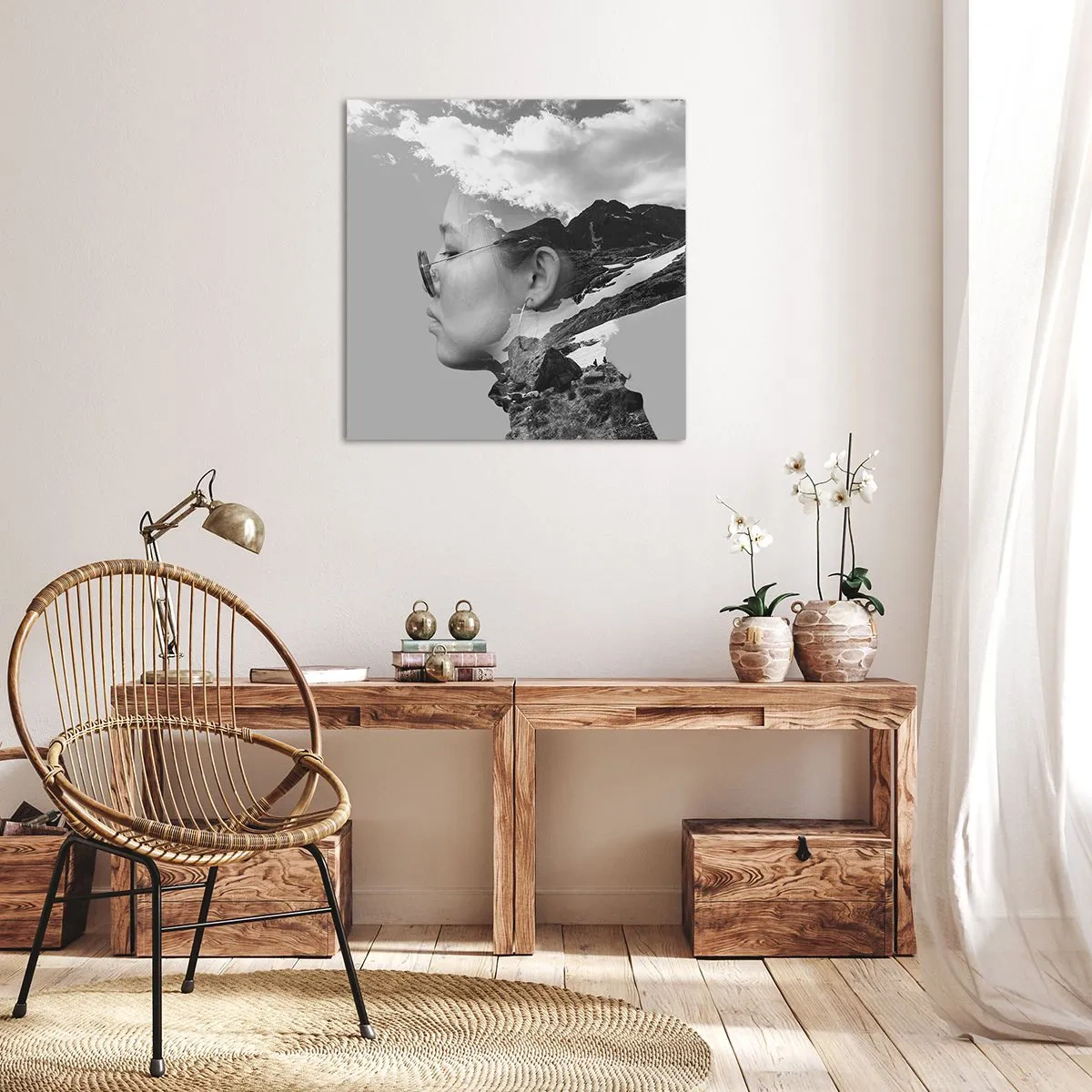 Cuadro sobre lienzo - Impresión de Imagen - Retrato sobre montañas y nubes - 40x40 cm