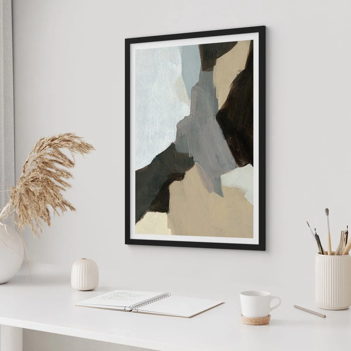 Póster en marco negro - Abstracción: partes del gris - 40x50 cm