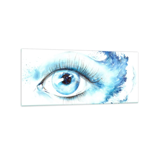 Cuadro sobre vidrio - Impresiones sobre Vidrio - Acuarela artística de un ojo con una onda dinámica. - 120x50cm - Sumérgete en el azul de tu mirada - Decoración de pared moderna para salón y dormitorio ARTTOR