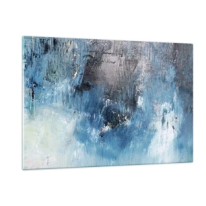 Cuadro sobre vidrio - Impresiones sobre Vidrio - Composición abstracta en tonos azules - 120x80cm - Rapsodia celeste - Decoración de pared moderna para salón y dormitorio ARTTOR