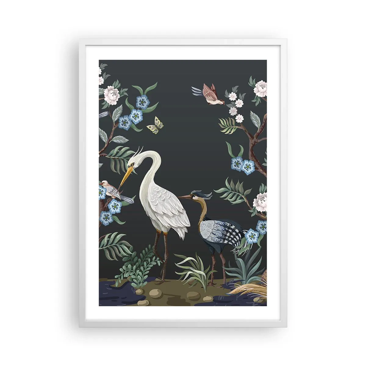 Póster en marco blanco - Desfile de aves - 50x70 cm