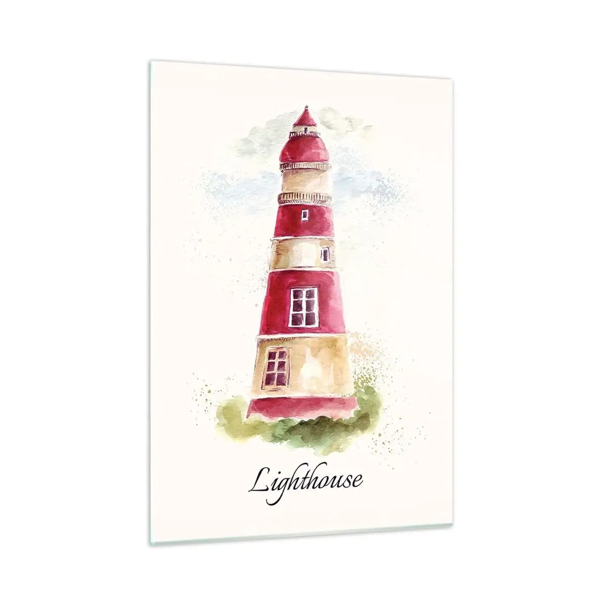 Cuadro sobre vidrio - Impresiones sobre Vidrio - Faro de acuarela con la inscripción Faro - 50x70cm - Siempre observando - Decoración de pared moderna para salón y dormitorio ARTTOR