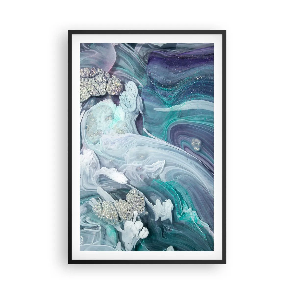 Póster en marco negro - Corrientes de azul - 61x91 cm