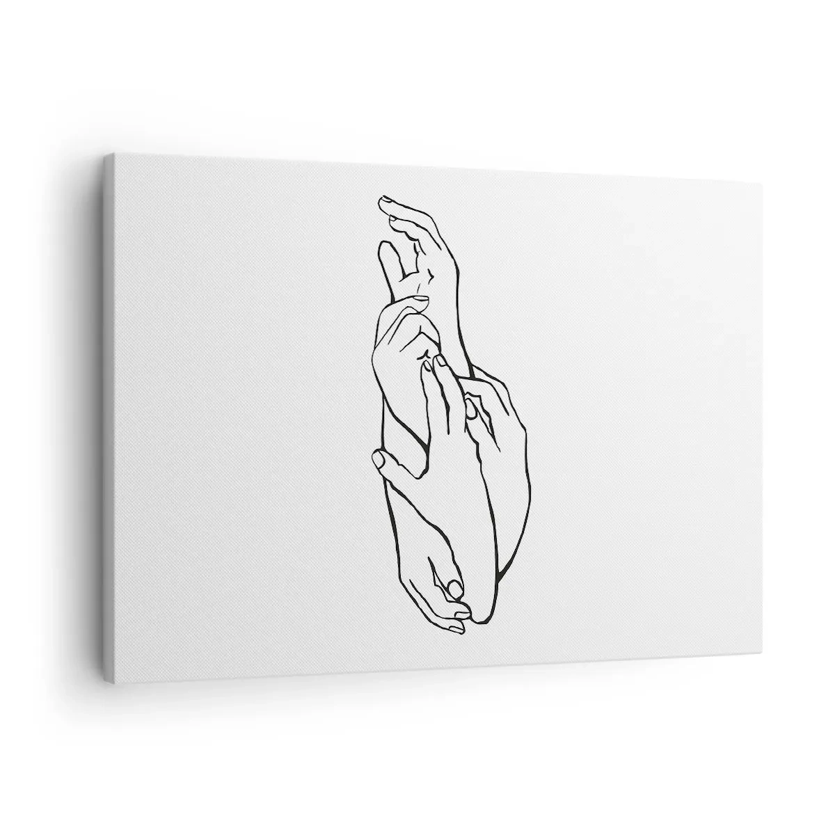 Cuadro sobre lienzo - Impresión de Imagen - Un boceto minimalista de manos unidas en un gesto de delicadeza. - 70x50cm - El tacto - Decoración de pared moderna para salón y dormitorio ARTTOR