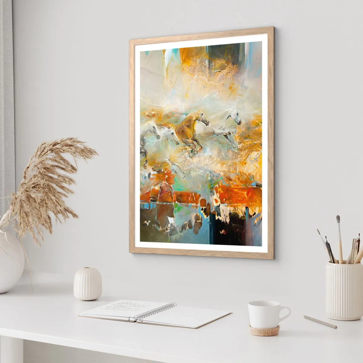 Póster en marco roble claro - Galopando a través de la luz - 61x91 cm