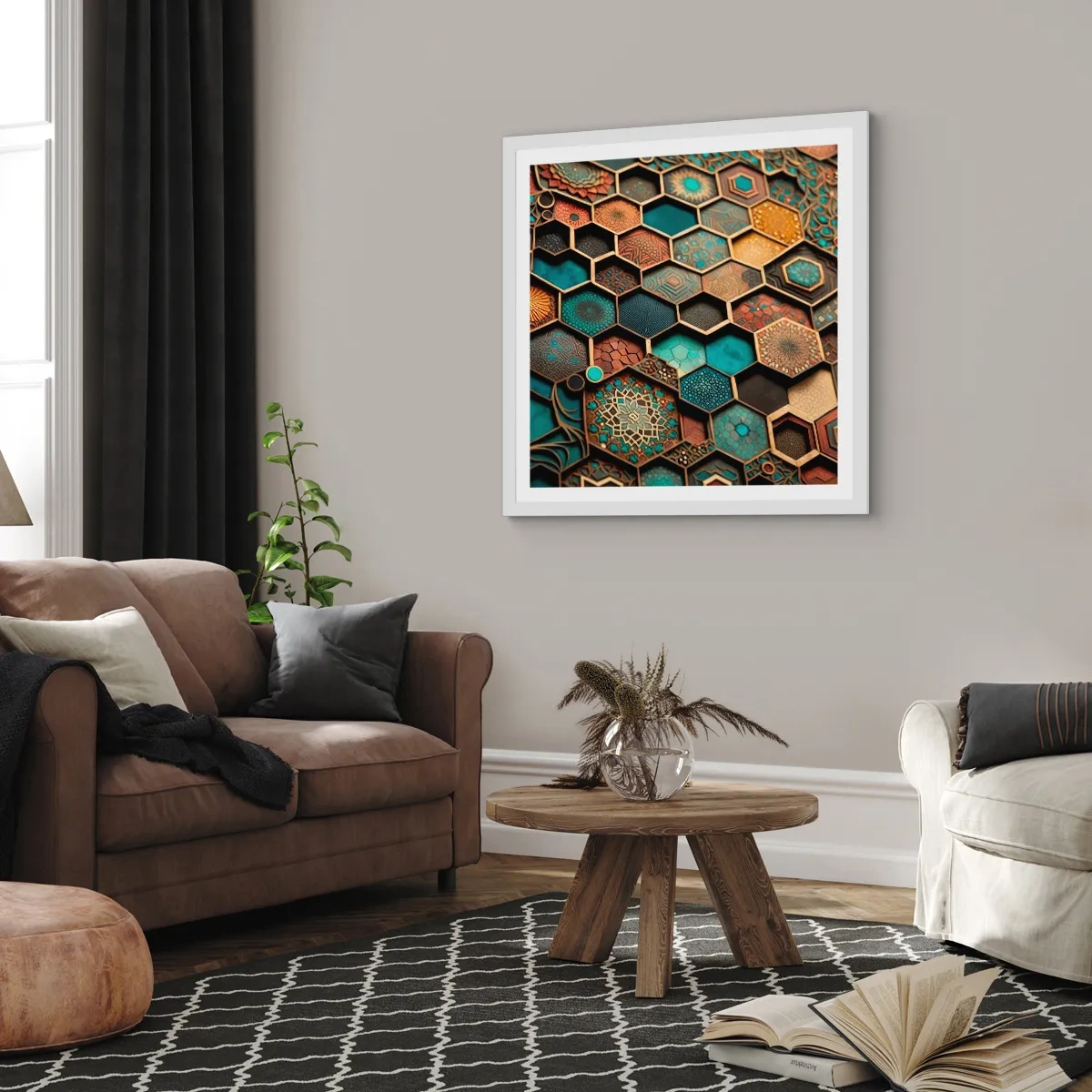 Póster en marco blanco - Ornamentos árabes - 50x50 cm