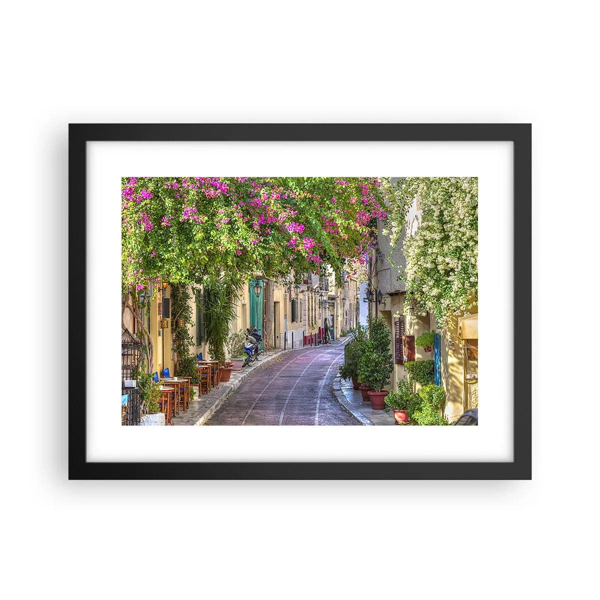 Póster en marco negro - Un callejón floreciente - 40x30 cm