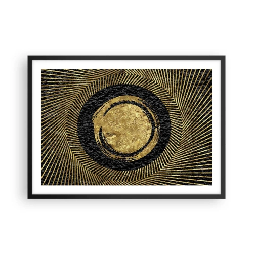 Póster en marco negro - Composición geométrica en negro y dorado con rayos. - 70x50cm - Composición glamour - Decoración de pared moderna para salón y dormitorio ARTTOR