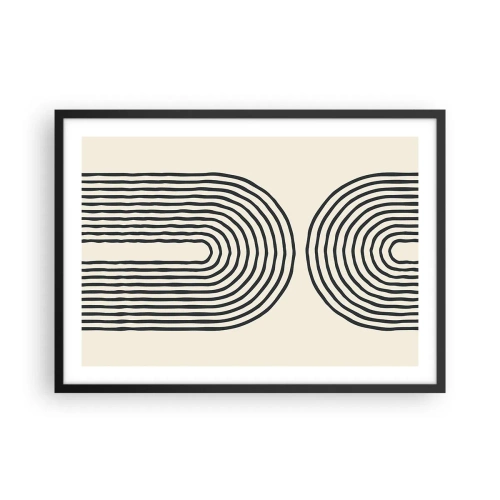 Póster en marco negro - Patrón geométrico abstracto con líneas simétricas sobre un fondo claro. - 70x50cm - Próximamente... - Decoración de pared moderna para salón y dormitorio ARTTOR