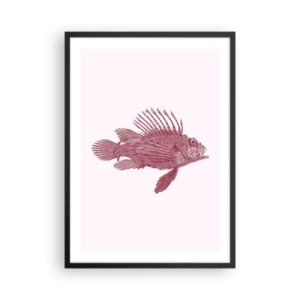 Póster en marco negro - Dibujo de pez en estilo vintage sobre un fondo claro - 50x70cm - Un habitante de aguas exóticas - Decoración de pared moderna para salón y dormitorio ARTTOR