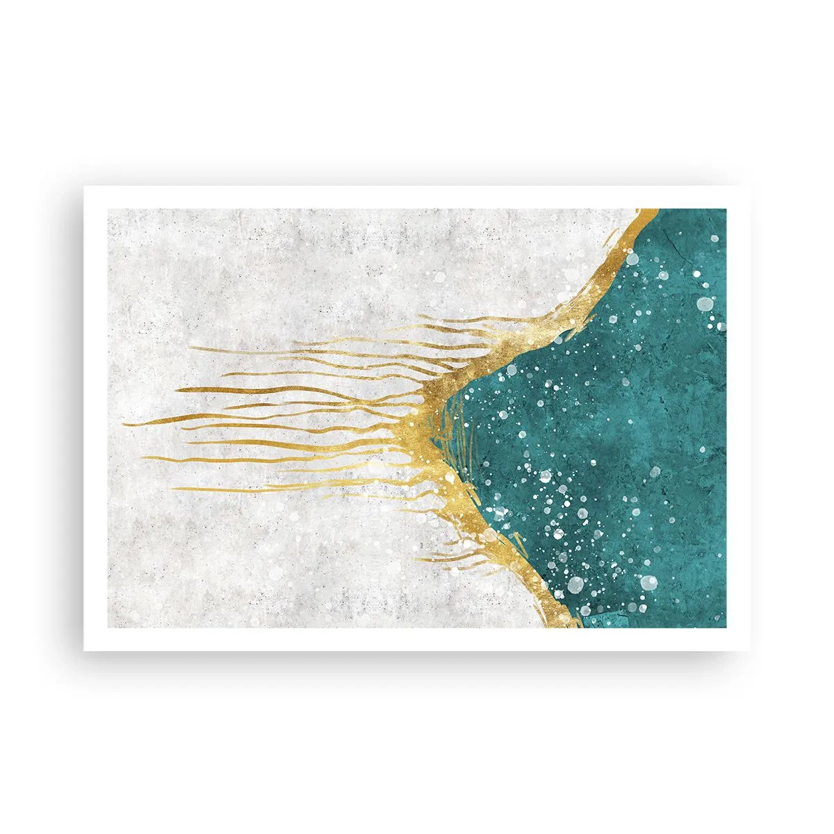 Póster - Una composición abstracta en tonos dorados y turquesas. - 100x70cm - Marea dorada - Decoración de pared moderna para salón y dormitorio ARTTOR