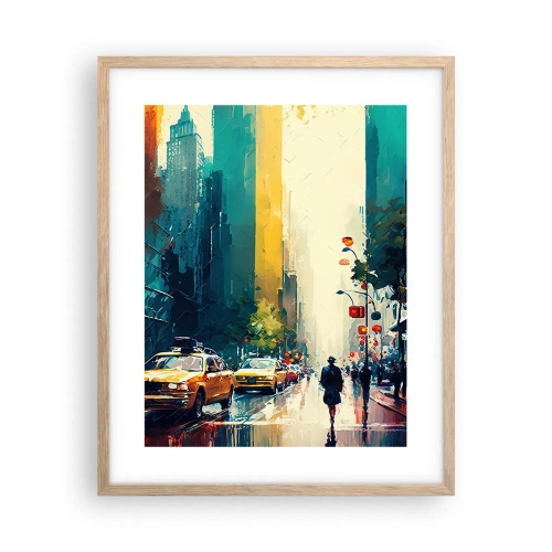 Póster en marco roble claro - Nueva York - hasta la lluvia es colorida - 40x50 cm