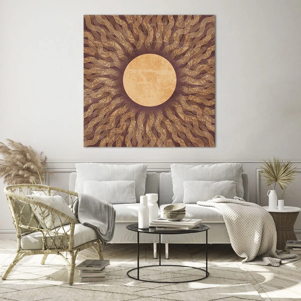 Cuadro sobre vidrio - Impresiones sobre Vidrio - Icono del sol - 70x70 cm