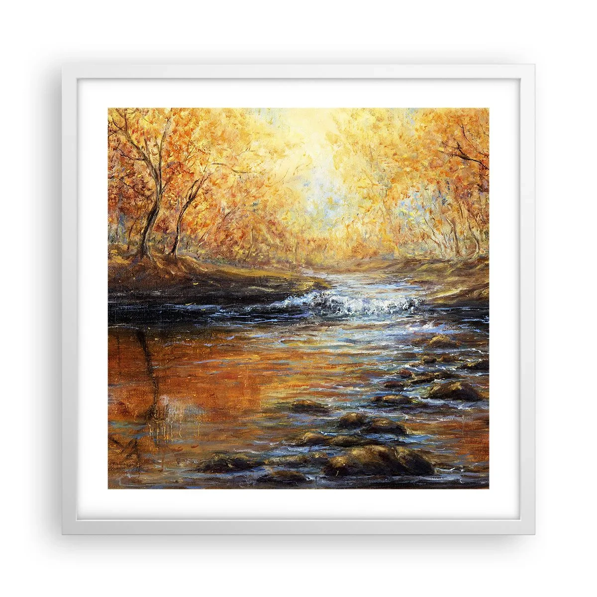 Póster en marco blanco - Arroyo de oro - 50x50 cm