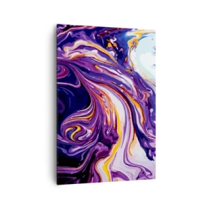Cuadro sobre lienzo - Impresión de Imagen - Un patrón abstracto dinámico en tonos morado y amarillo. - 70x100cm - Una curva en el violeta - Decoración de pared moderna para salón y dormitorio ARTTOR