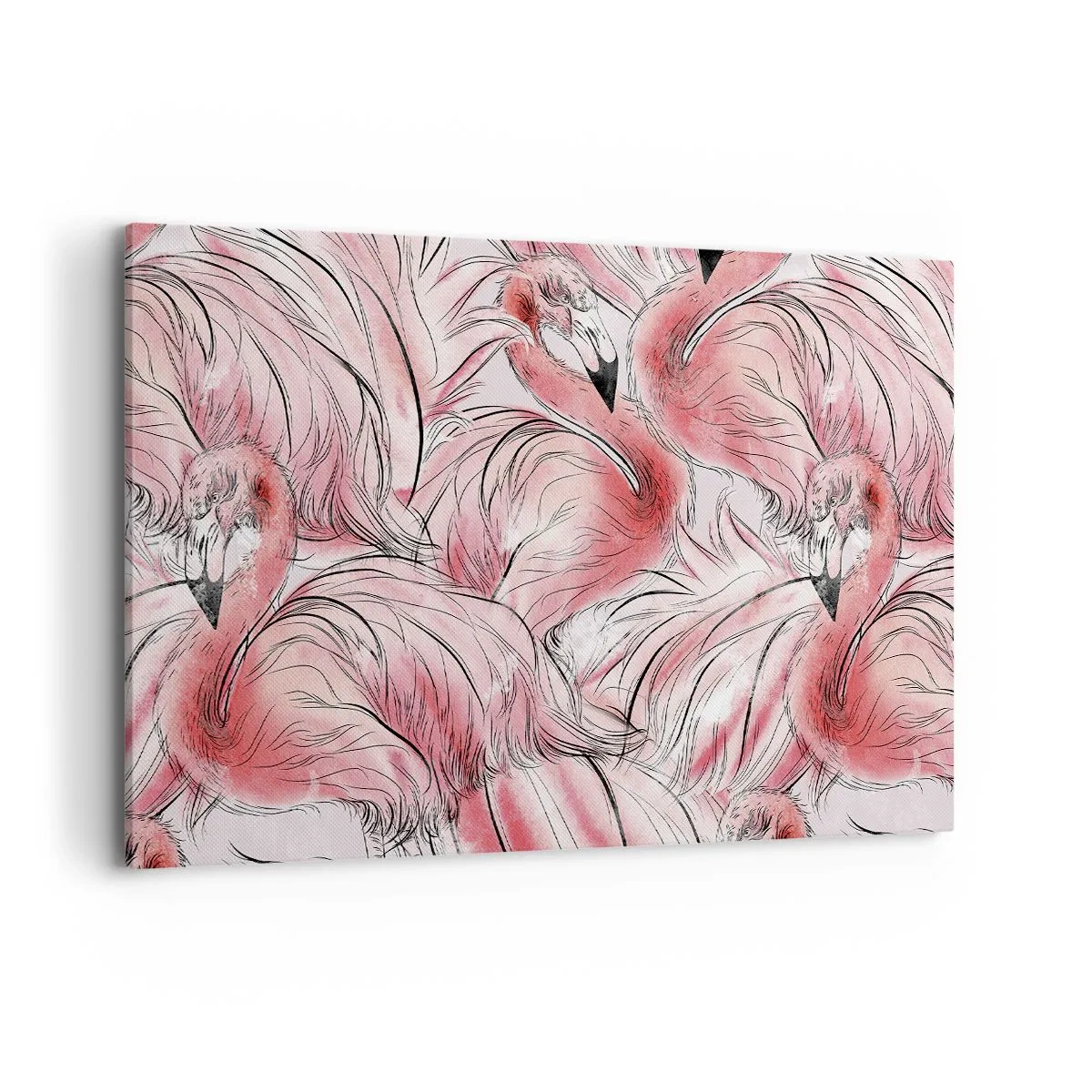 Cuadro sobre lienzo - Impresión de Imagen - Delicados dibujos de flamencos rosados - 120x80cm - Ballet de aves - Decoración de pared moderna para salón y dormitorio ARTTOR