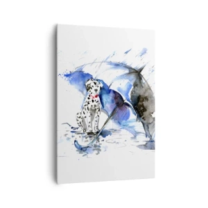 Cuadro sobre lienzo - Impresión de Imagen - Pintura de acuarela de un perro dálmata con un paraguas al fondo. - 70x100cm - Para eso está un amigo - Decoración de pared moderna para salón y dormitorio ARTTOR