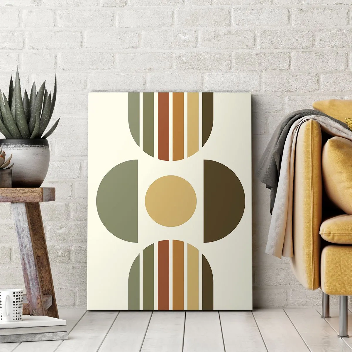 Cuadro sobre lienzo - Impresión de Imagen - Composición geométrica con semicírculos y rayas en tonos tierra. - 80x120cm - Los tonos de la tierra - Decoración de pared moderna para salón y dormitorio ARTTOR