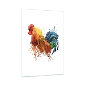 Cuadro sobre vidrio - Impresiones sobre Vidrio - Gallo colorido en estilo acuarela - 80x120cm - Un manto real, un orgullo real - Decoración de pared moderna para salón y dormitorio ARTTOR