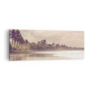 Cuadro sobre lienzo - Impresión de Imagen - Una playa con palmeras y olas suaves por la mañana. - 140x50cm - La caricia de las olas - Decoración de pared moderna para salón y dormitorio ARTTOR