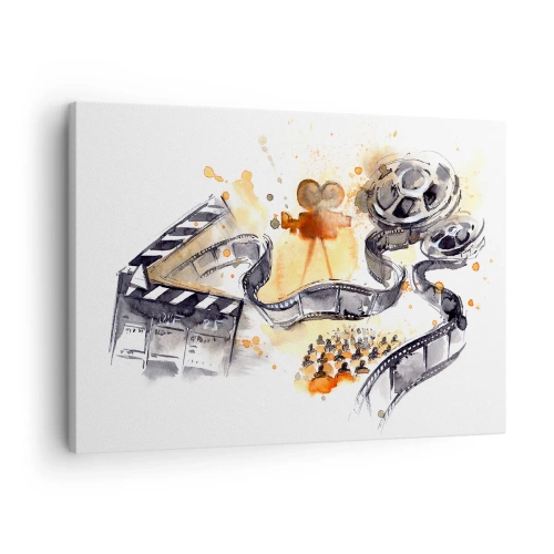 Cuadro sobre lienzo - Impresión de Imagen - El simbolismo del cine con una tira de película en una acuarela artística - 70x50cm - En el país de los sueños - Decoración de pared moderna para salón y dormitorio ARTTOR