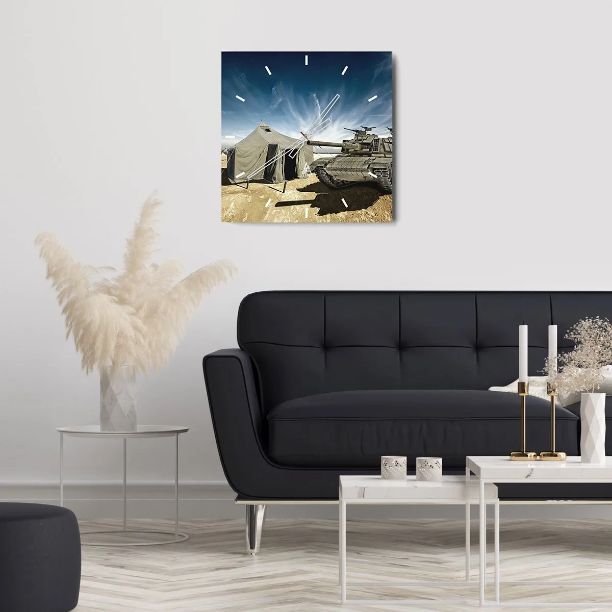 Reloj de pared - Reloj de vidrio - Campaña militar - 30x30 cm