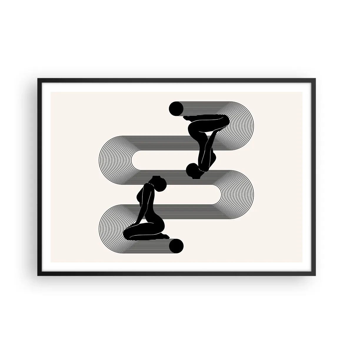 Póster en marco negro - Siluetas negras con líneas geométricas sobre un fondo claro - 100x70cm - Simetría sensual - Decoración de pared moderna para salón y dormitorio ARTTOR