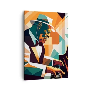 Cuadro sobre lienzo - Impresión de Imagen - Músico abstracto tocando el piano en colores cálidos. - 50x70cm - Todo ese jazz que llevas dentro - Decoración de pared moderna para salón y dormitorio ARTTOR