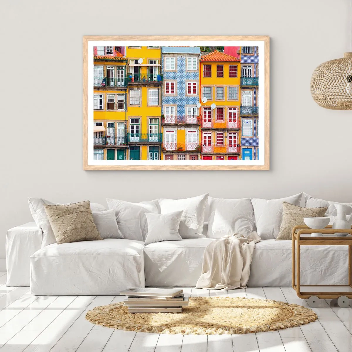 Póster en marco roble claro - Los colores de la ciudad vieja - 100x70 cm