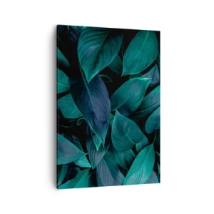 Cuadro sobre lienzo - Impresión de Imagen - Primer plano de hojas verdes con un fondo oscuro - 50x70cm - El propio verde - Decoración de pared moderna para salón y dormitorio ARTTOR
