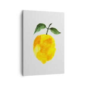 Cuadro sobre lienzo - Impresión de Imagen - Limón de acuarela con hojas verdes sobre un fondo claro. - 50x70cm - Cómo conocer el sabor del sol - Decoración de pared moderna para salón y dormitorio ARTTOR