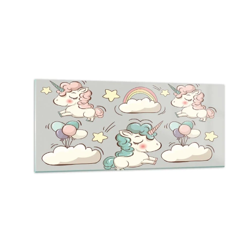 Cuadro sobre vidrio - Impresiones sobre Vidrio - Lindos unicornios sobre un fondo pastel. - 120x50cm - Estoy seguro de que existen - Decoración de pared moderna para salón y dormitorio ARTTOR