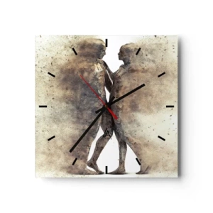 Reloj de pared - Reloj de vidrio - Un dúo abstracto de siluetas en tonos arena. - 30x30cm - Del polvo resurgieron para amar - Decoración de pared moderna para salón y dormitorio ARTTOR