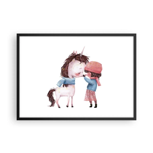Póster en marco negro - Una niña y un unicornio en un paisaje invernal. - 70x50cm - Un cuento de invierno - Decoración de pared moderna para salón y dormitorio ARTTOR