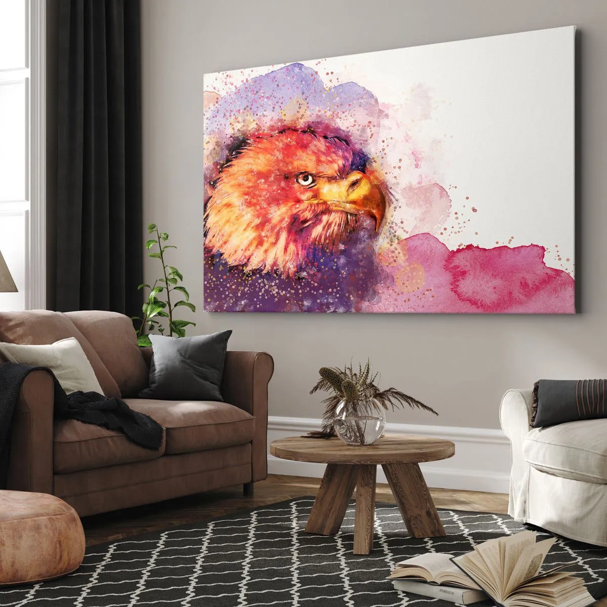 Cuadro sobre lienzo - Impresión de Imagen - Retrato de un águila en colores artísticos de acuarela. - 70x50cm - No quieres saber lo que estoy pensando - Decoración de pared moderna para salón y dormitorio ARTTOR