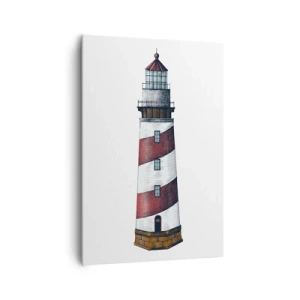 Cuadro sobre lienzo - Impresión de Imagen - Una imagen de dibujos animados de un faro con rayas rojas y blancas sobre un fondo minimalista. - 70x100cm - Siempre en guardia - Decoración de pared moderna para salón y dormitorio ARTTOR