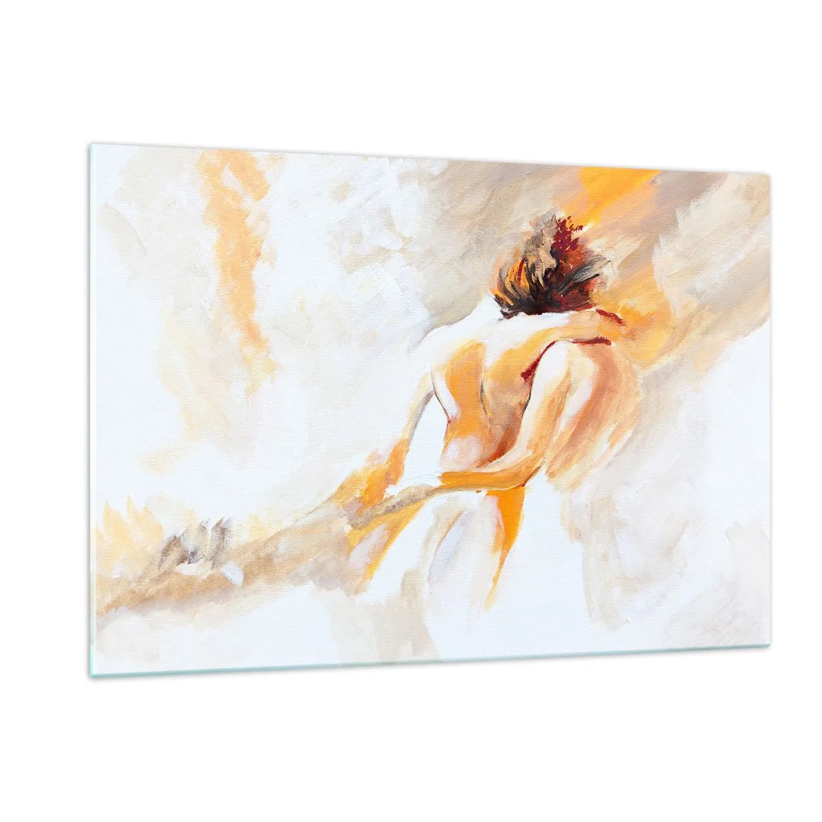 Cuadro sobre vidrio - Impresiones sobre Vidrio - Un delicado nude en cálidos colores pastel. - 120x80cm - En un cielo de cercanía - Decoración de pared moderna para salón y dormitorio ARTTOR