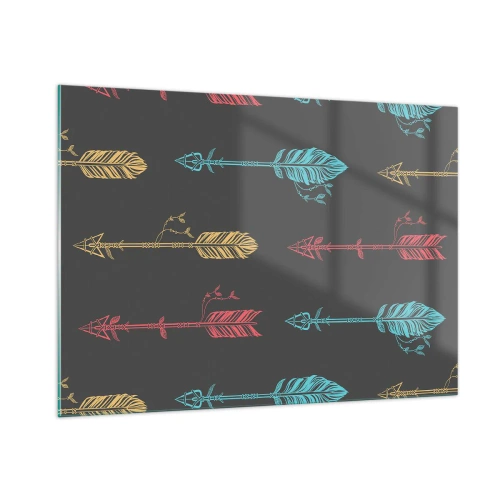 Cuadro sobre vidrio - Impresiones sobre Vidrio - Flechas de colores sobre un fondo oscuro en un diseño gráfico - 100x70cm - Flechas - Decoración de pared moderna para salón y dormitorio ARTTOR