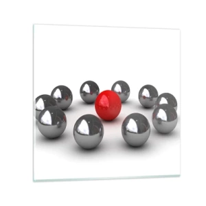 Cuadro sobre vidrio - Impresiones sobre Vidrio - Círculo en plata y rojo - 70x70 cm