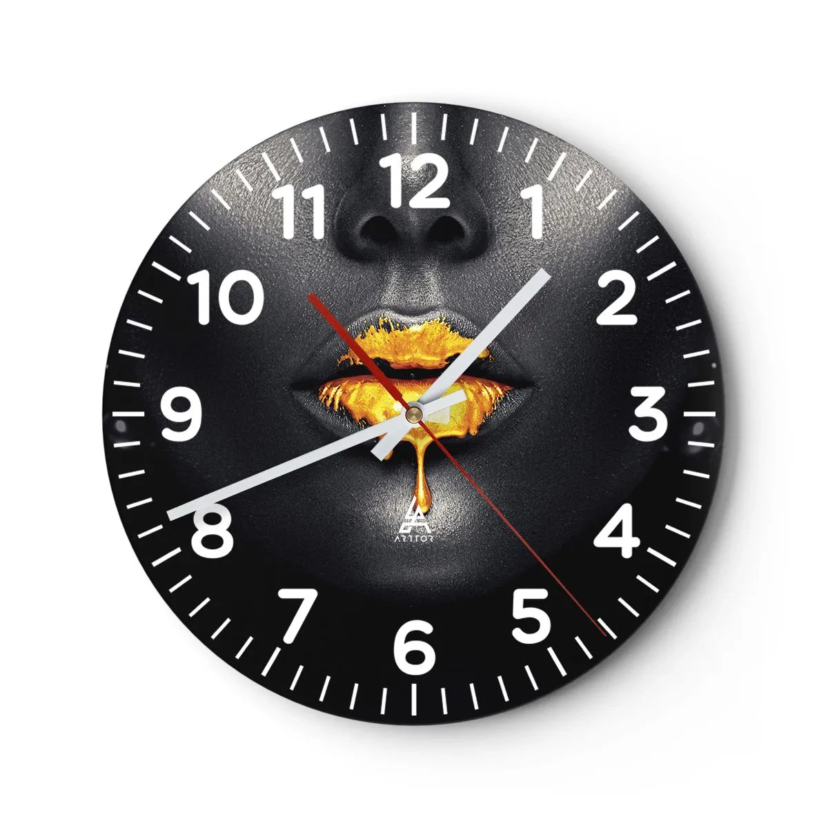 Reloj de pared - Reloj de vidrio - Labios de oro - 30x30 cm