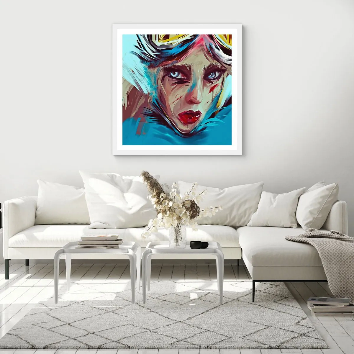 Póster en marco blanco - Guerrera colorida - 30x30 cm