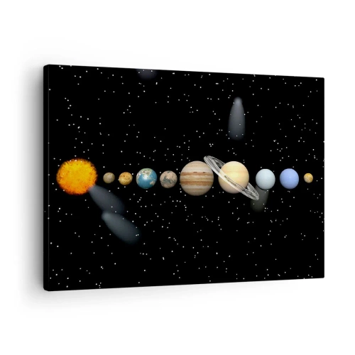 Cuadro sobre lienzo - Impresión de Imagen - El sistema solar con planetas sobre un fondo de estrellas en el espacio. - 70x50cm - Los planetas en armonía - Decoración de pared moderna para salón y dormitorio ARTTOR