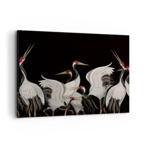 Cuadro sobre lienzo - Impresión de Imagen - Grúas blancas con acentos rojos sobre fondo negro - 100x70cm - Asuntos de aves - Decoración de pared moderna para salón y dormitorio ARTTOR