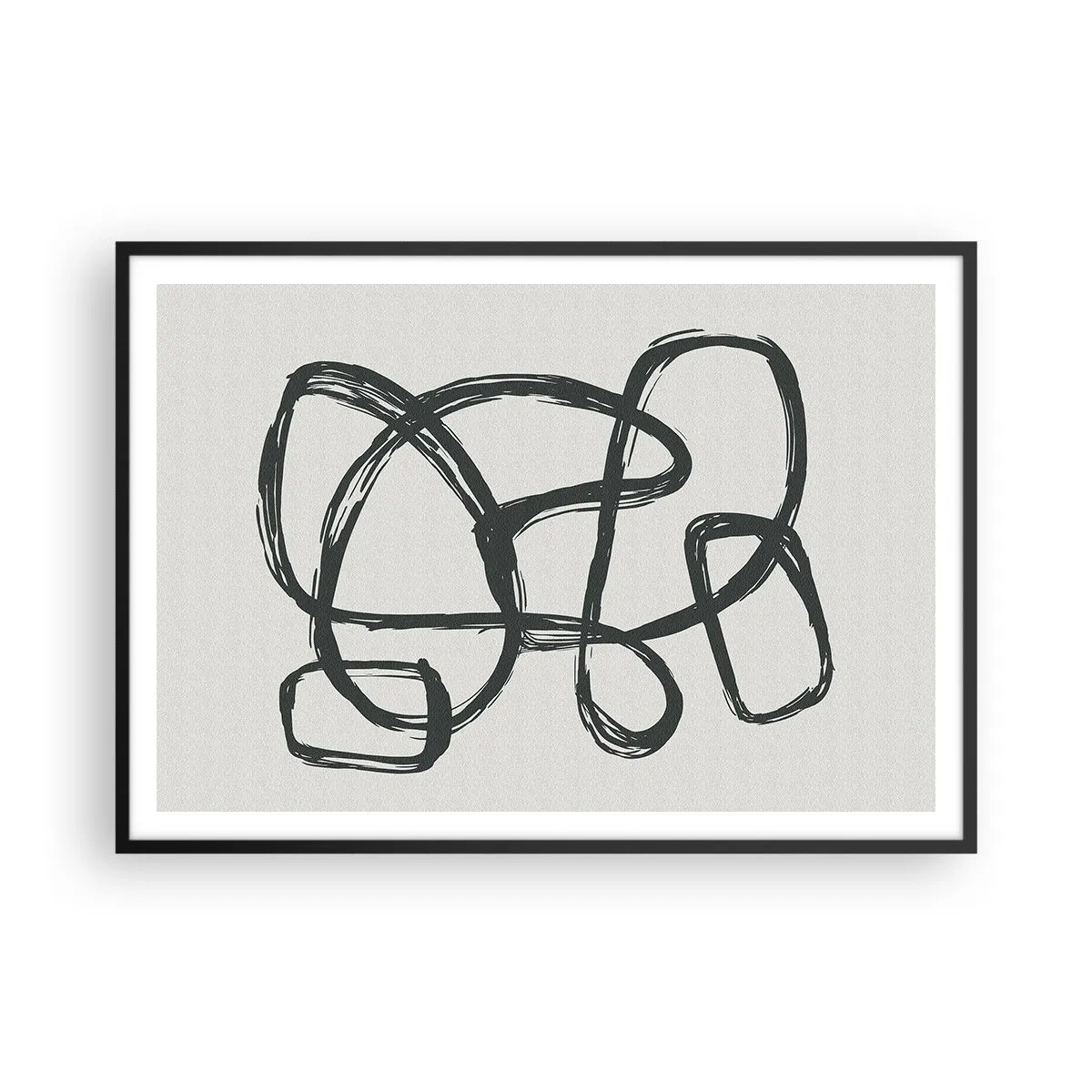 Póster en marco negro - Líneas abstractas que crean formas libres sobre un fondo claro - 100x70cm - Abstracción en bucle - Decoración de pared moderna para salón y dormitorio ARTTOR