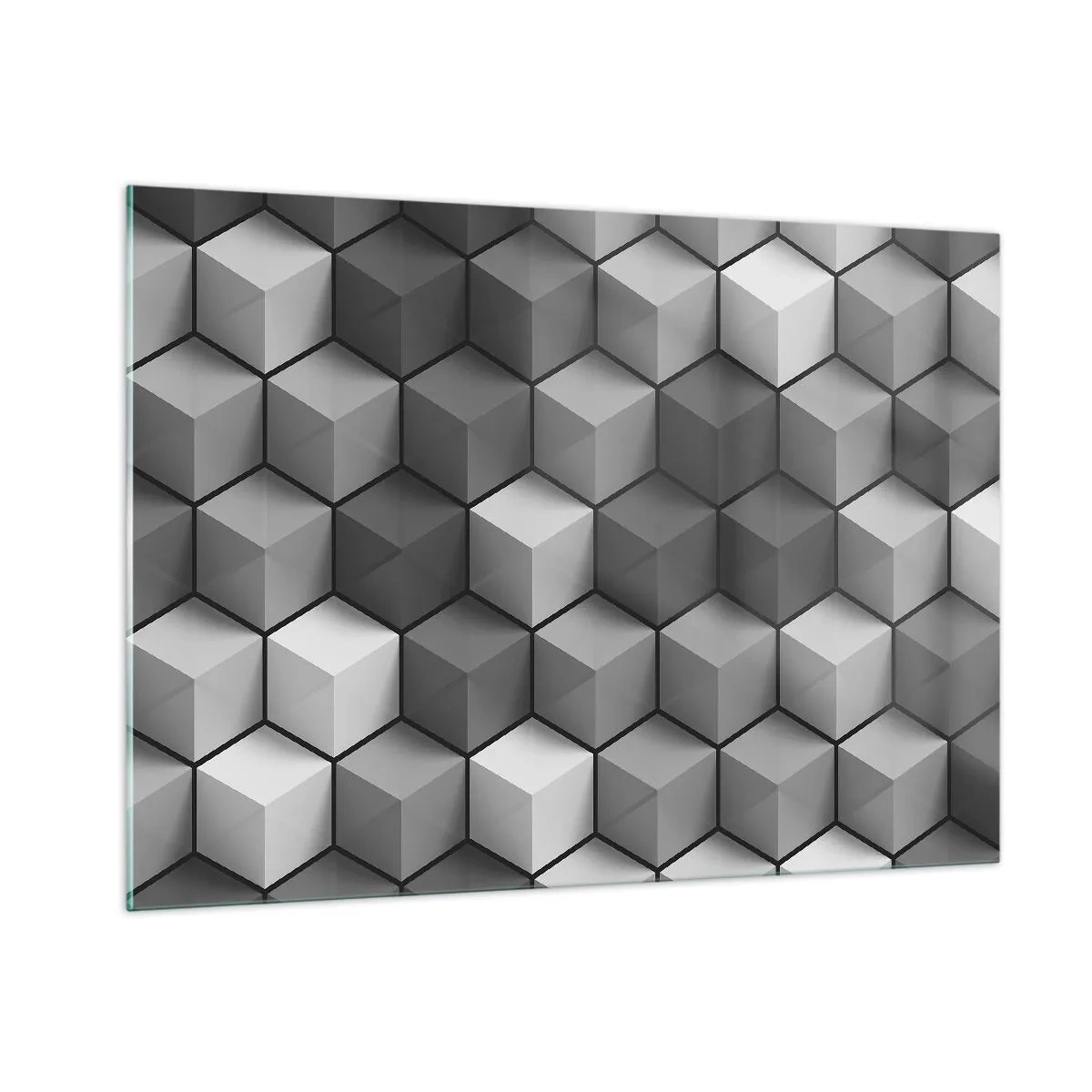 Cuadro sobre vidrio - Impresiones sobre Vidrio - Cubos geométricos en tonos de gris - 100x70cm - Rompecabezas cubista - Decoración de pared moderna para salón y dormitorio ARTTOR