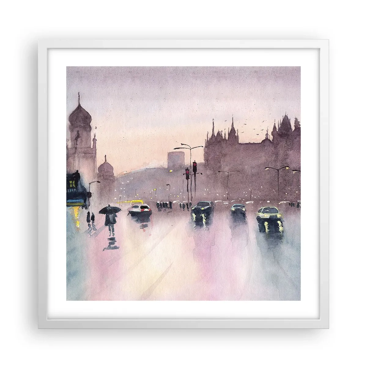 Póster en marco blanco - En una niebla lluviosa - 50x50 cm