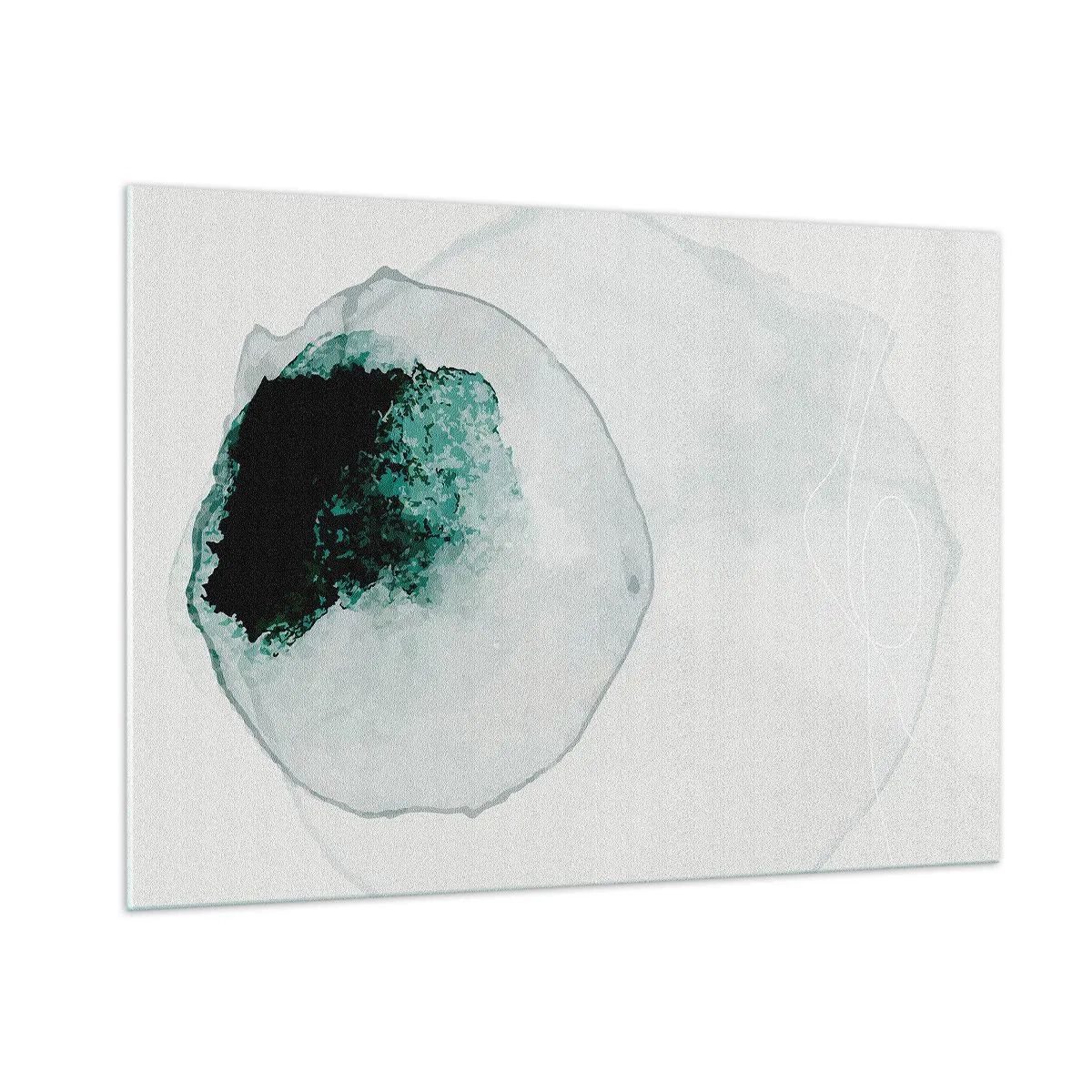 Cuadro sobre vidrio - Impresiones sobre Vidrio - Una forma abstracta que se asemeja a una gota de agua en tonos verdes. - 100x70cm - En una gota de agua - Decoración de pared moderna para salón y dormitorio ARTTOR