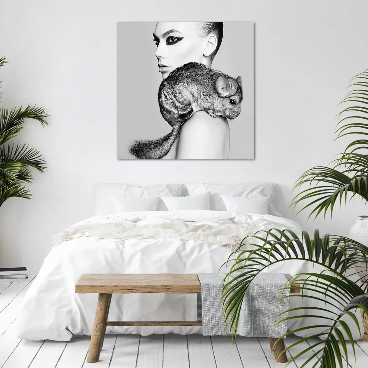 Cuadro sobre lienzo - Impresión de Imagen - Dama con chinchilla - 40x40 cm