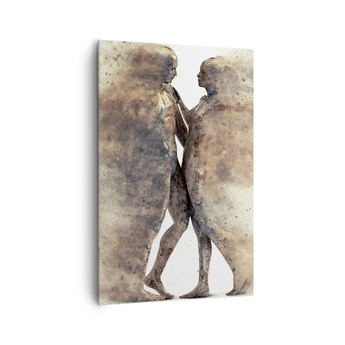 Cuadro sobre lienzo - Impresión de Imagen - Un dúo abstracto de siluetas en tonos arena. - 80x120cm - Del polvo resurgieron para amar - Decoración de pared moderna para salón y dormitorio ARTTOR